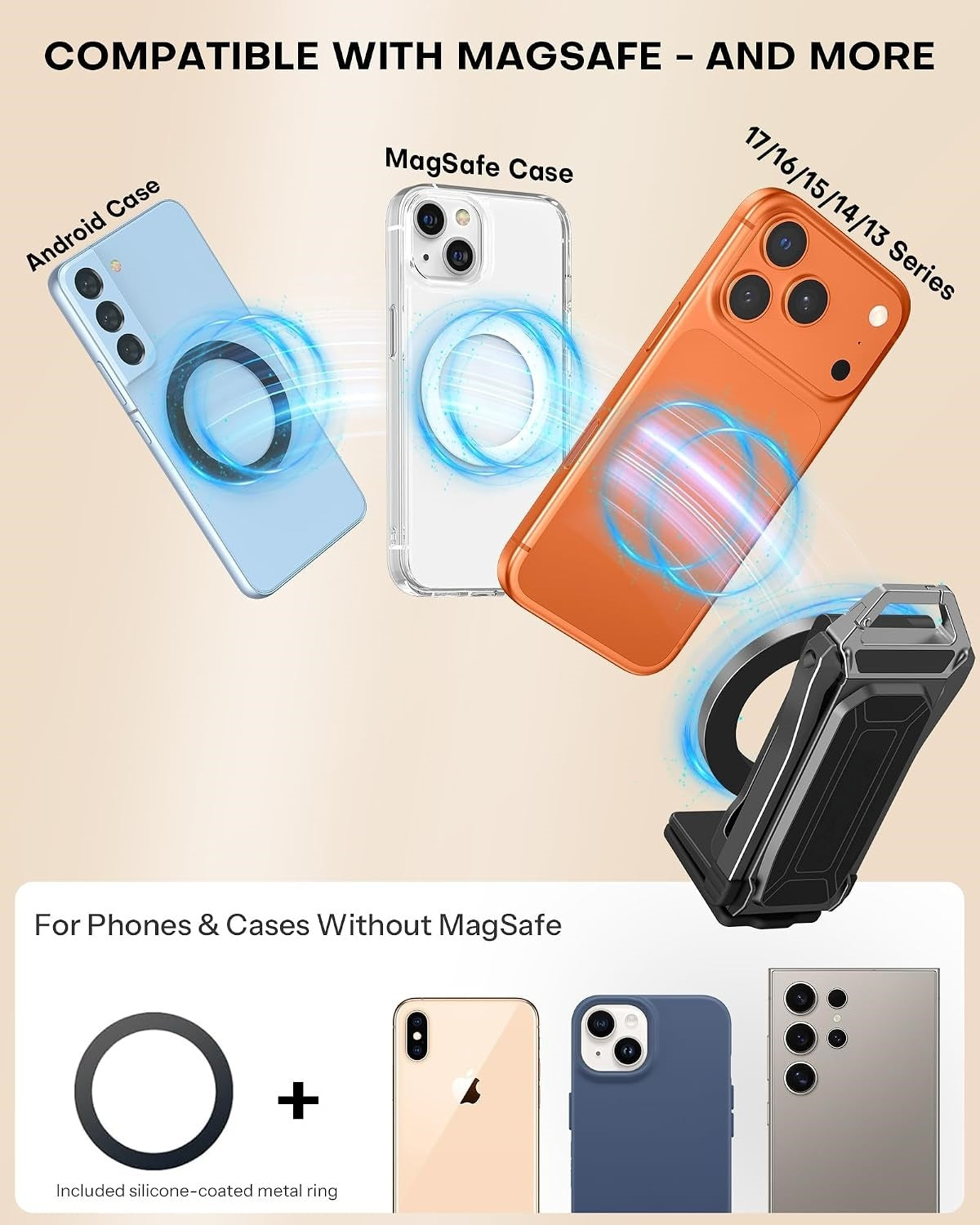 Magnetic Aluminum Phone Tripod Stand – Foldable 360° Rotating Phone Holder for iPhone