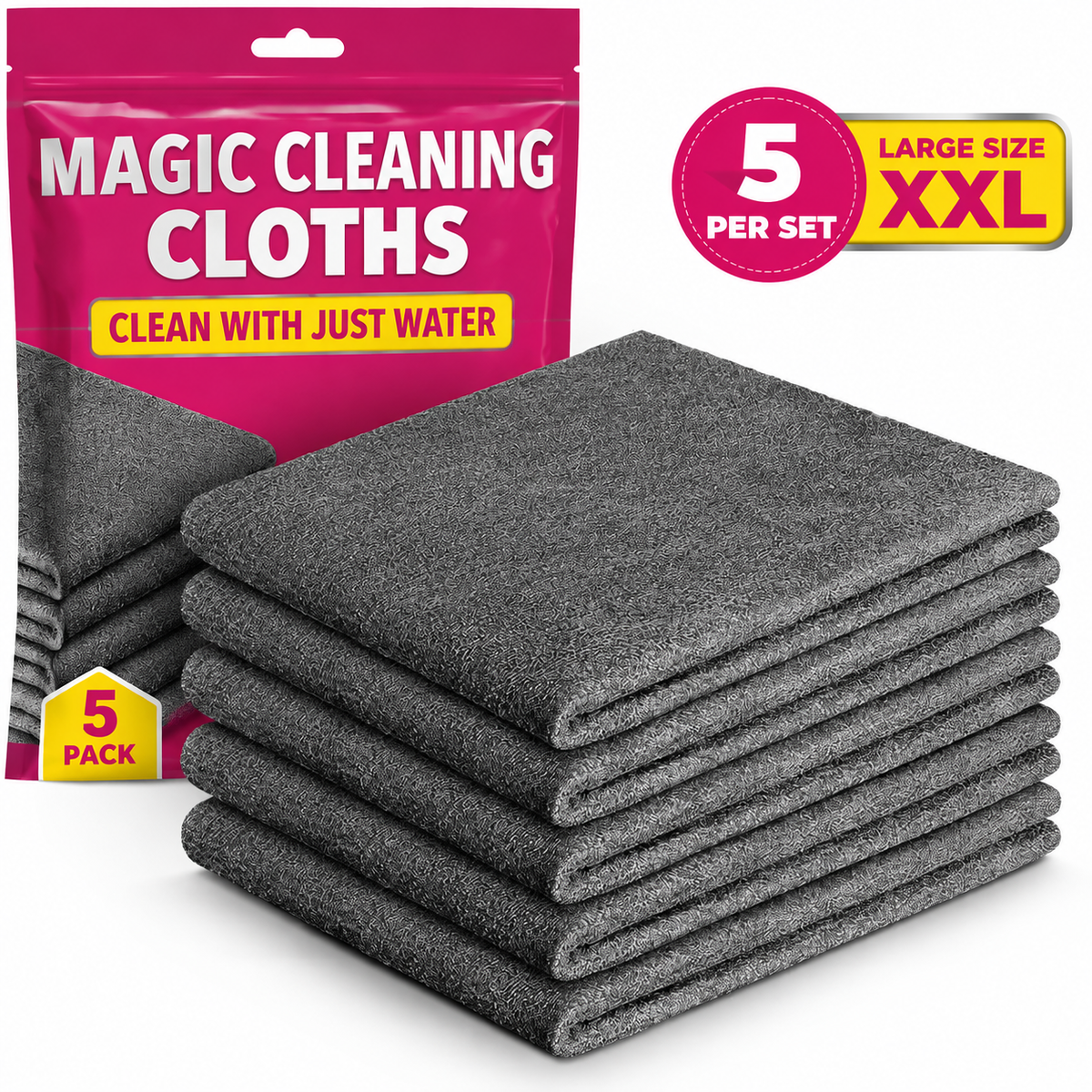 Premium Magic Microfiber Cleaning Cloth Set – 5 Pieces for Effortless Cleaning