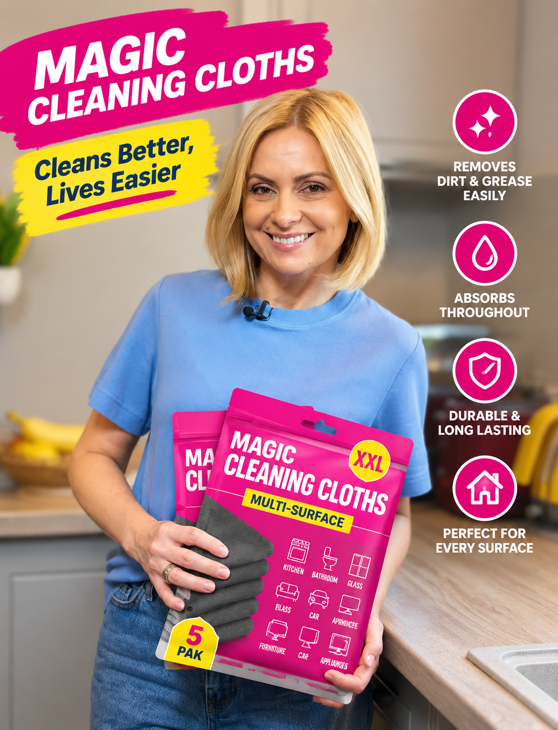 Premium Magic Microfiber Cleaning Cloth Set – 5 Pieces for Effortless Cleaning