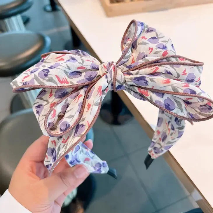 Large bow feathered floral headband Pink