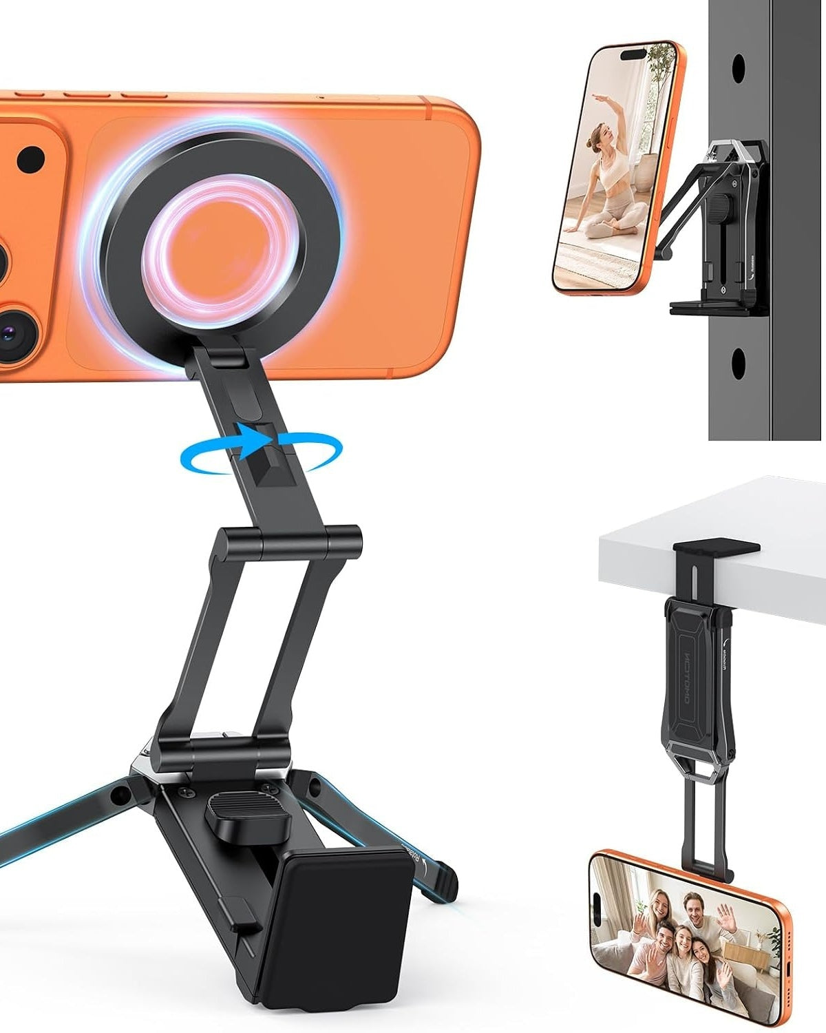 Magnetic Aluminum Phone Tripod Stand – Foldable 360° Rotating Phone Holder for iPhone