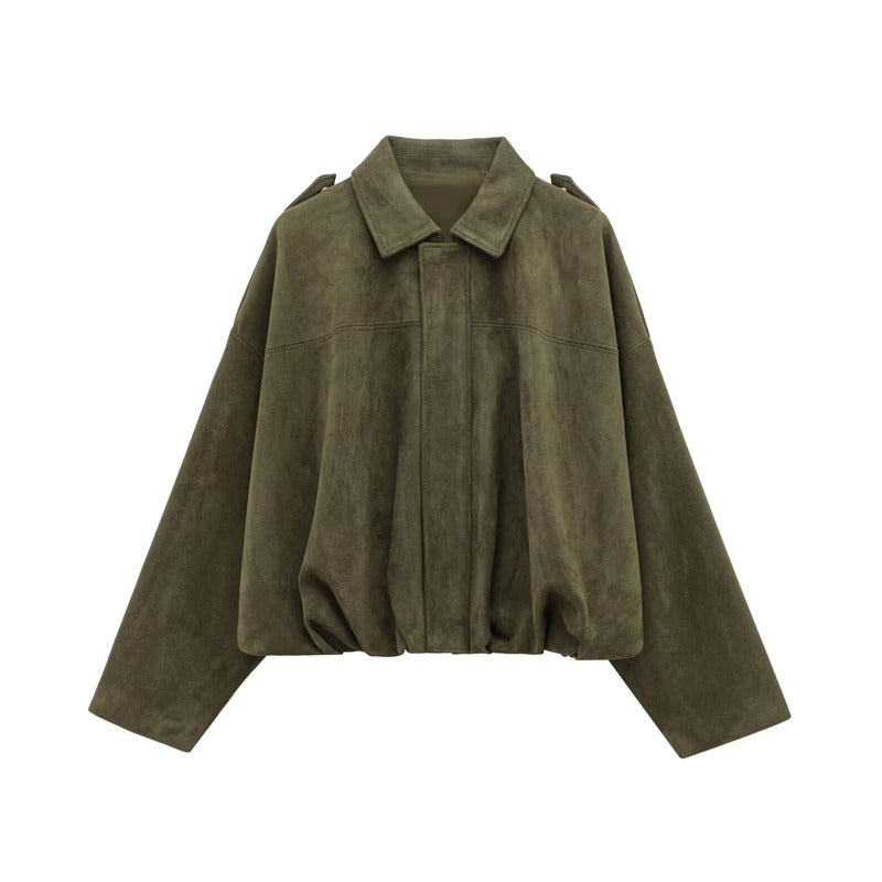 Women's Suede-Like Cropped Bomber Jacket
