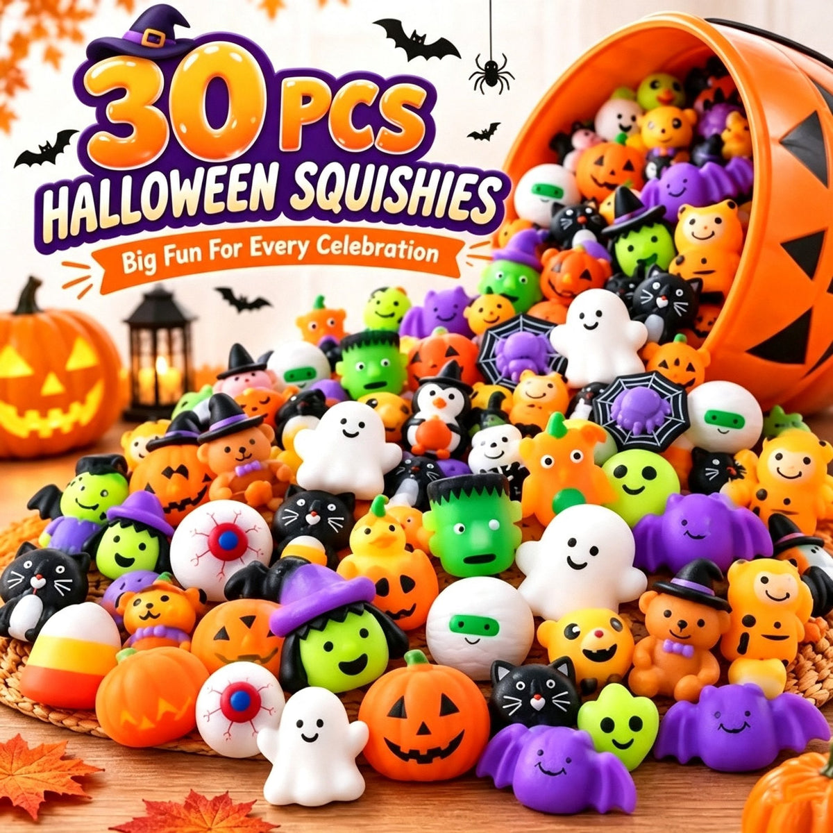 Halloween Mochi Squishy Toys | Non‑Candy Trick or Treat Goodie Bag Fillers for Kids Halloween Party Favors