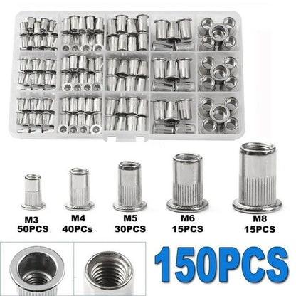 Create Strong Threads Without Welding - 150PCS Stainless Steel Rivet Nut Kit (M3-M8)
