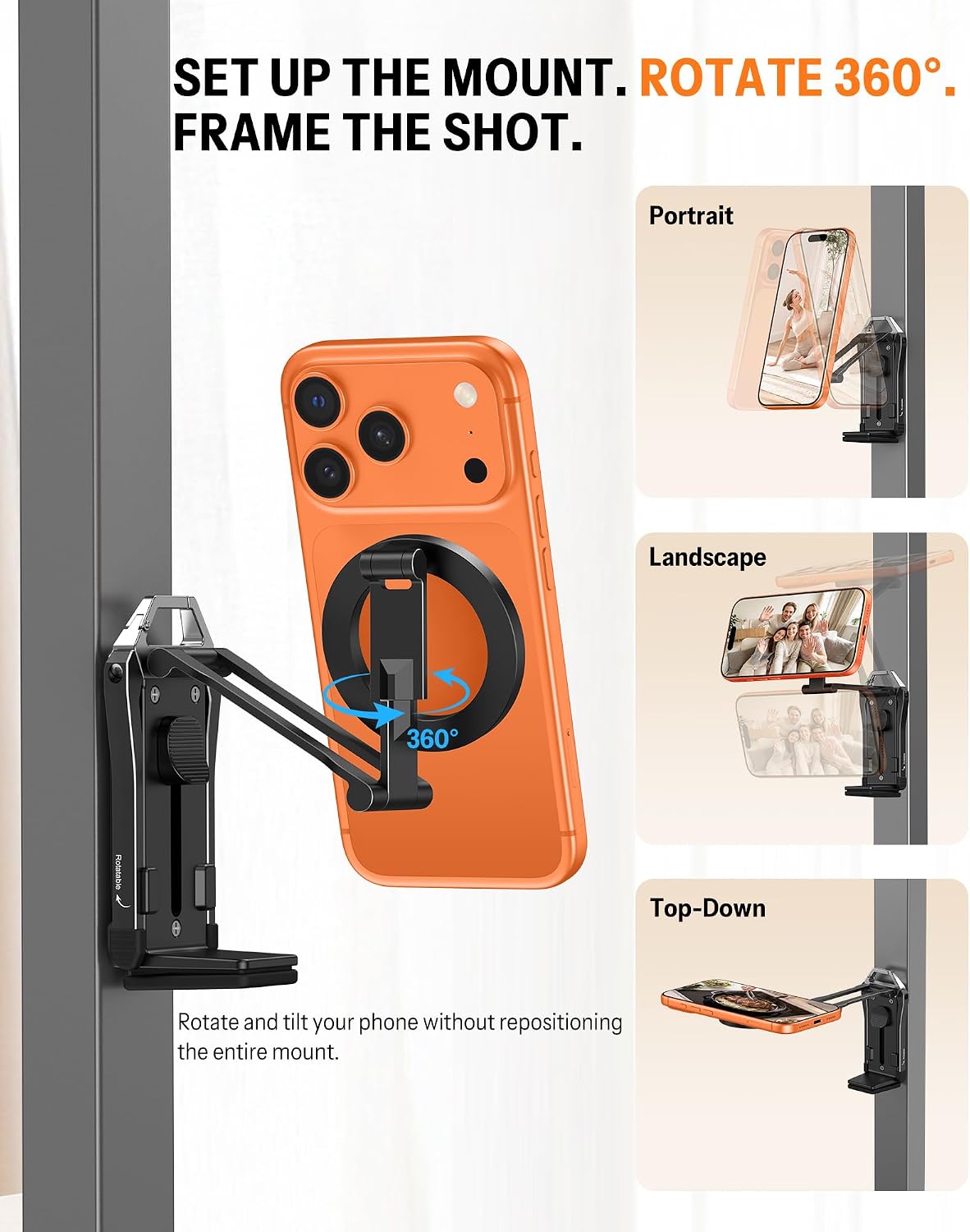 Magnetic Aluminum Phone Tripod Stand – Foldable 360° Rotating Phone Holder for iPhone