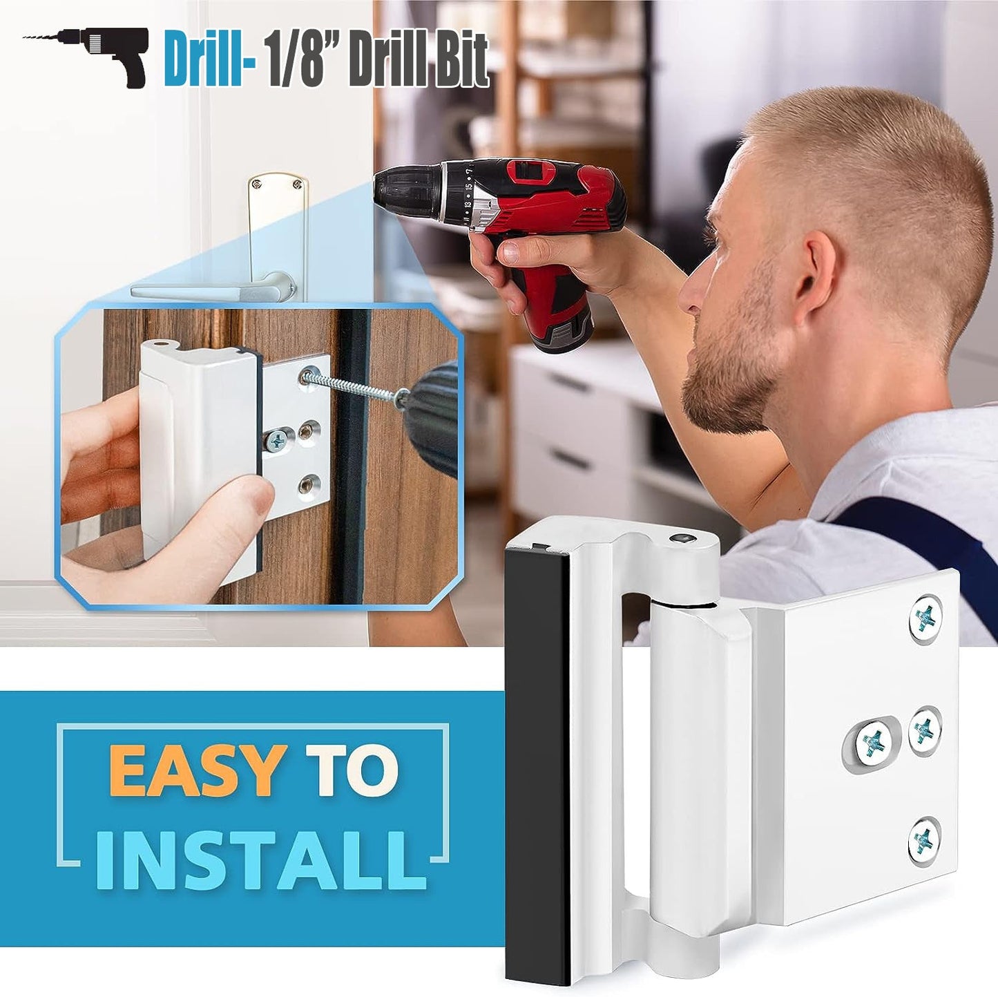 800LBS Heavy Duty Inward Opening Home Security Door Lock | Anti-Break Design with Reinforced Lock Cylinder