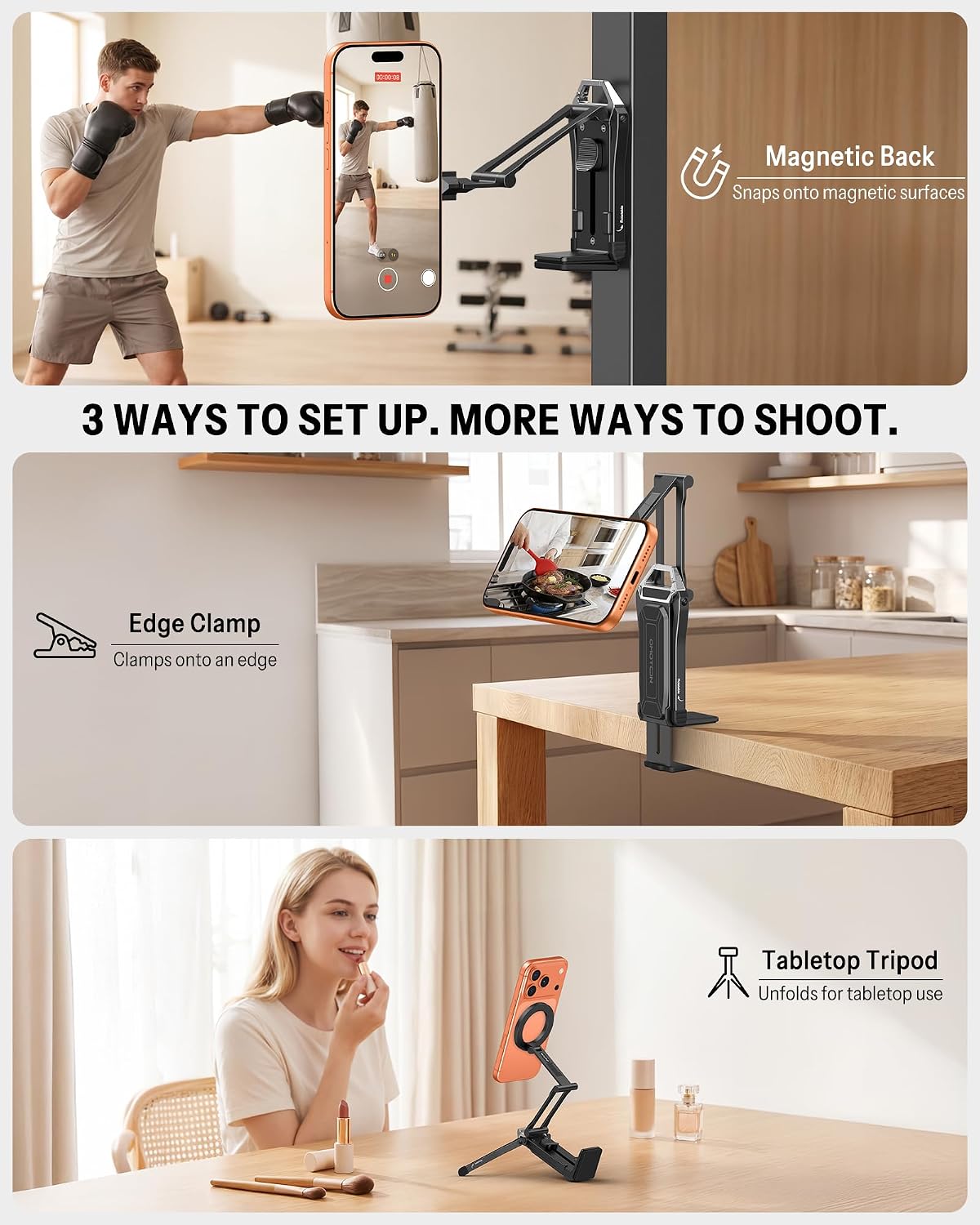 Magnetic Aluminum Phone Tripod Stand – Foldable 360° Rotating Phone Holder for iPhone
