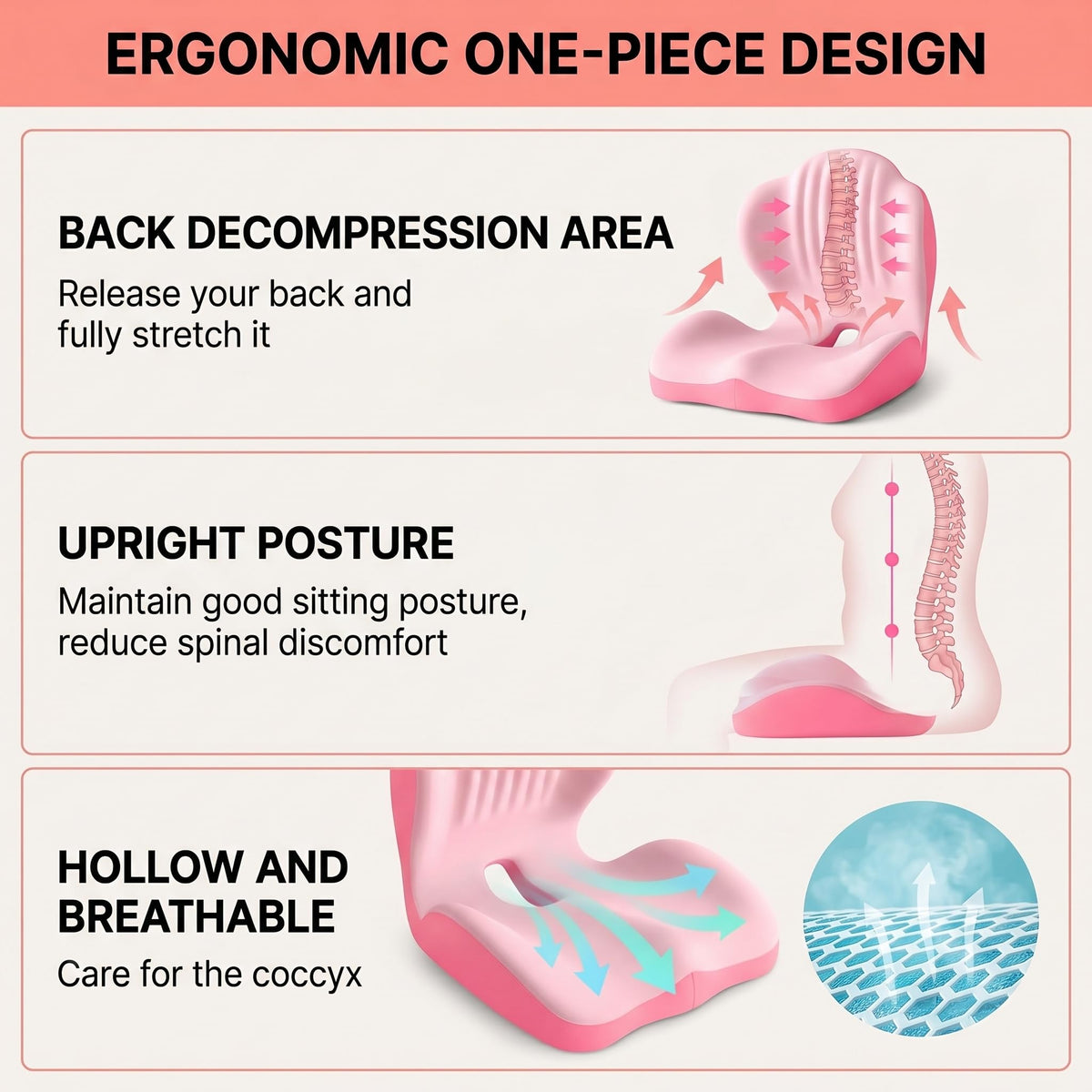 Ergonomic Memory Foam Seat Cushion with Back Support – Stay Comfortable All Day, Perfect for Office, Car & Home