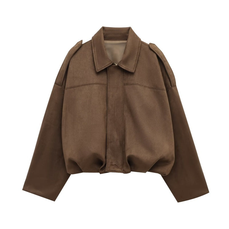 Women's Suede-Like Cropped Bomber Jacket