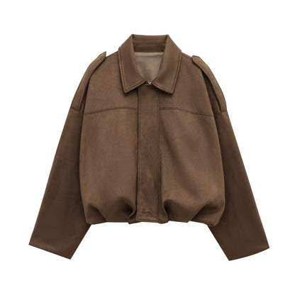 Women's Suede-Like Cropped Bomber Jacket