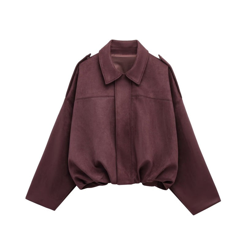 Women's Suede-Like Cropped Bomber Jacket