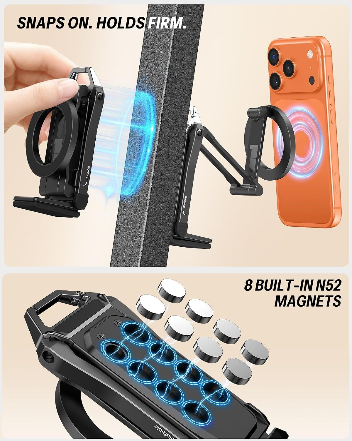 Magnetic Aluminum Phone Tripod Stand – Foldable 360° Rotating Phone Holder for iPhone