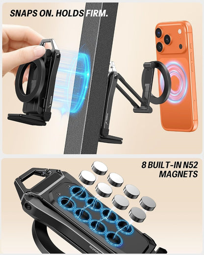Magnetic Aluminum Phone Tripod Stand – Foldable 360° Rotating Phone Holder for iPhone