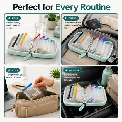 Summerfresh 50% OFF!💊14-Pouch Travel Medicine & Supplement Organiser – Removable Colour-Coded Zip Pouches with Binder Case
