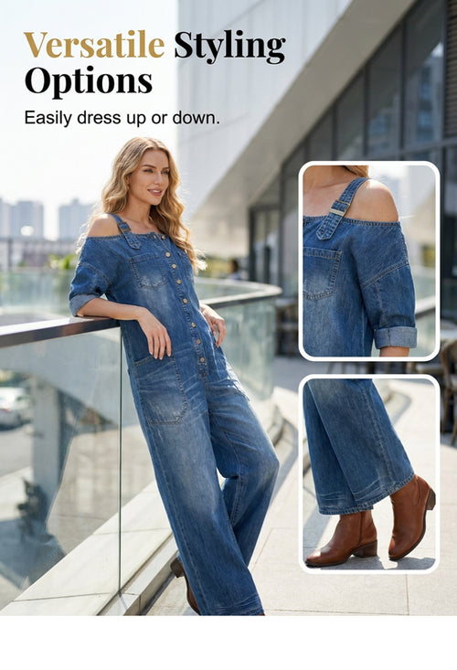 Loose Fit Wide-Leg Overall Jumpsuit with Pockets – Effortless Comfort & Style ✨