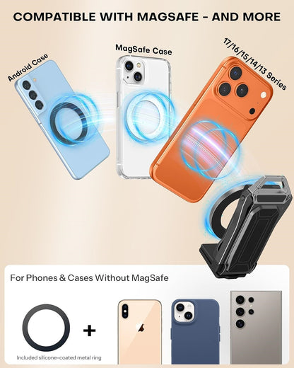 Magnetic Aluminum Phone Tripod Stand – Foldable 360° Rotating Phone Holder for iPhone