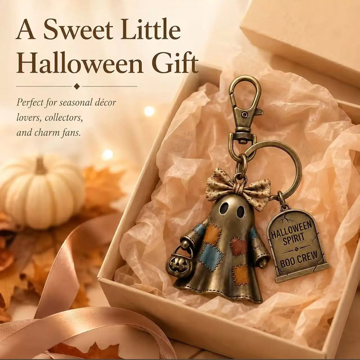 Halloween Ghost Keychain – Cute Spooky Ghost Charm for Keys, Bags & Backpacks