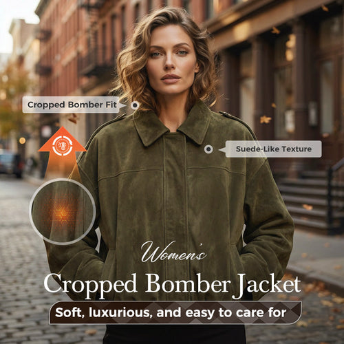 Women's Suede-Like Cropped Bomber Jacket