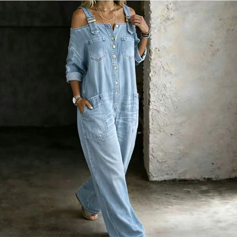 Loose Fit Wide-Leg Overall Jumpsuit with Pockets – Effortless Comfort & Style ✨