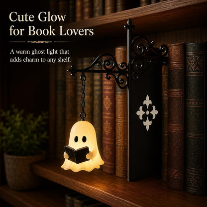Cute Ghost Reading BookLamp -Cozy HalloweenLED Night Light &Bookshelf Decor
