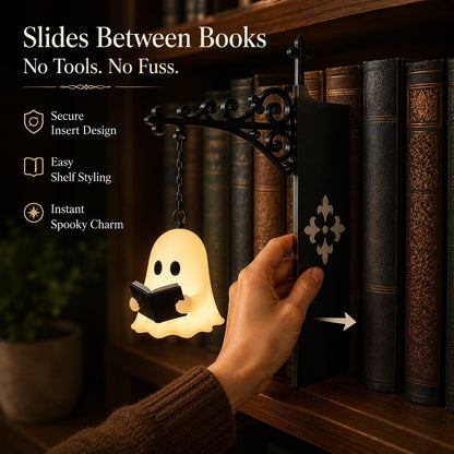 Cute Ghost Reading BookLamp -Cozy HalloweenLED Night Light &Bookshelf Decor