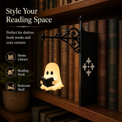 Cute Ghost Reading BookLamp -Cozy HalloweenLED Night Light &Bookshelf Decor