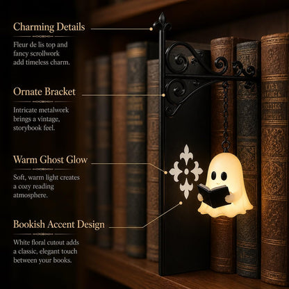 Cute Ghost Reading BookLamp -Cozy HalloweenLED Night Light &Bookshelf Decor