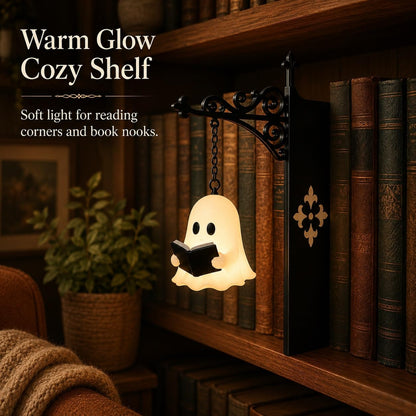 Cute Ghost Reading BookLamp -Cozy HalloweenLED Night Light &Bookshelf Decor