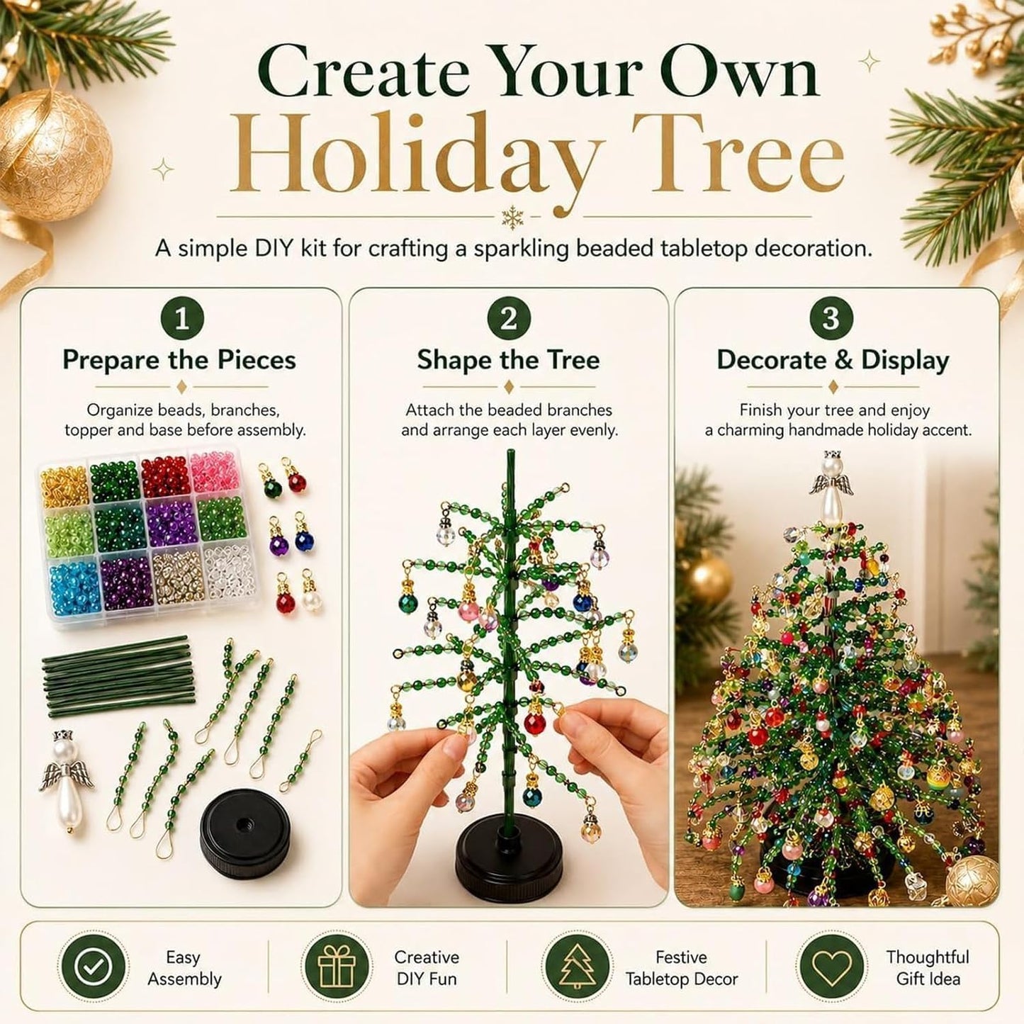 DIY Beaded Crystal Christmas Tree Making Kit | Handmade Mini Xmas Table Decor Set
