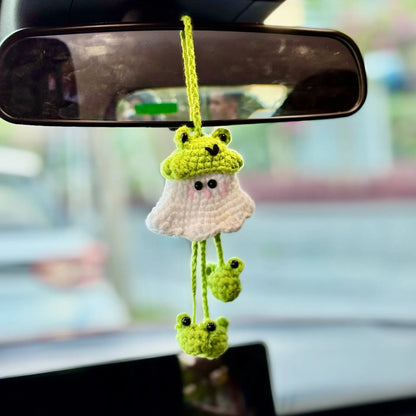 Crochet Boo Ghost Halloween Car Hanger Ornament, Handmade Keychain Bag Charm, Fall Gift for Him & Her