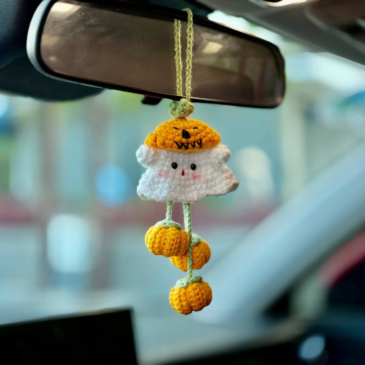 Crochet Boo Ghost Halloween Car Hanger Ornament, Handmade Keychain Bag Charm, Fall Gift for Him & Her