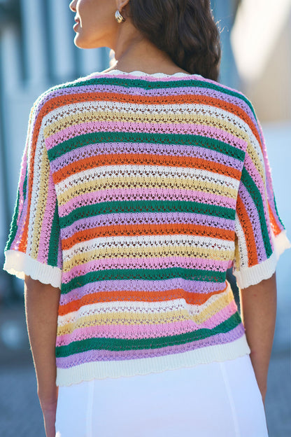 Yumi Multicolour Batwing Crochet Top