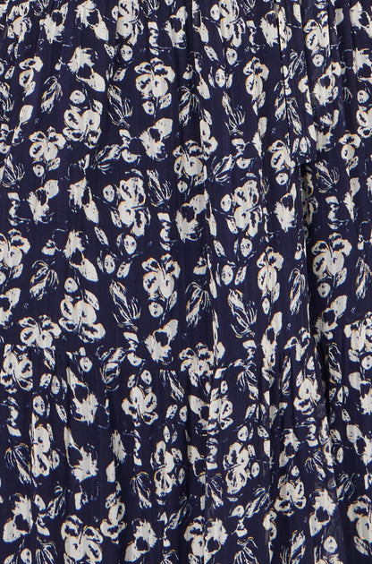 Yumi Navy Floral Mesh Wrap Dress
