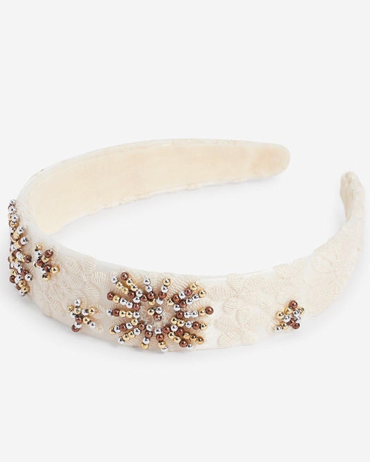 Cream Jewel embellished structured and beaded headband